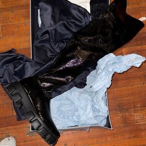 Prada Glossy Black Over the Knee Boots